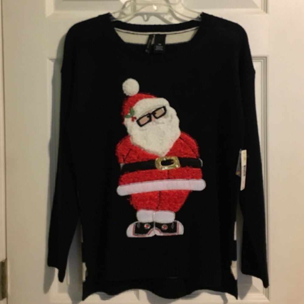 New Directions Petite Hi Lo Santa Sweater